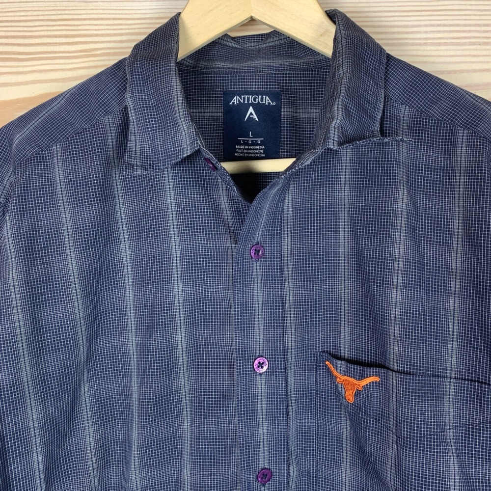 Longhorns UT College Antigua Shirt Mens Large Blue Button Down Long Sleeve NCAA